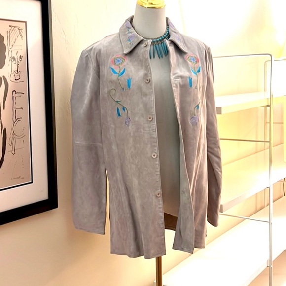 VTG Randolph Duke,The Look, Soft-Tan Suede Jacket, Floral Embroidery, Size 12 - Picture 5 of 15